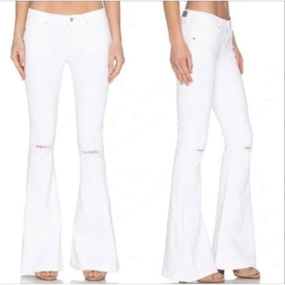 Agolde Revolve Sz 24 White Madison Distressed Ultra Flare Leg Jeans Y2K Boho